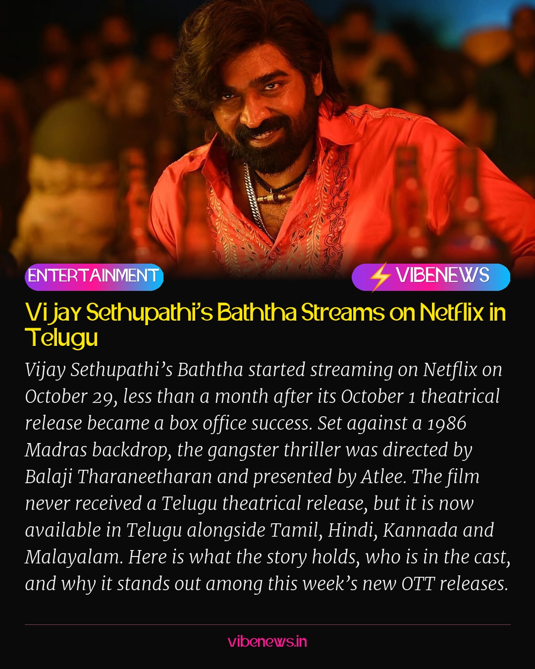 Vijay Sethupathi’s Baththa Streams on Netflix in Telugu