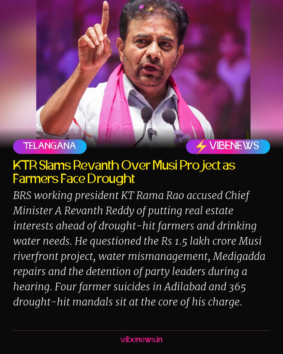 KTR Slams Revanth Over Musi Project as Farmers Face Drought