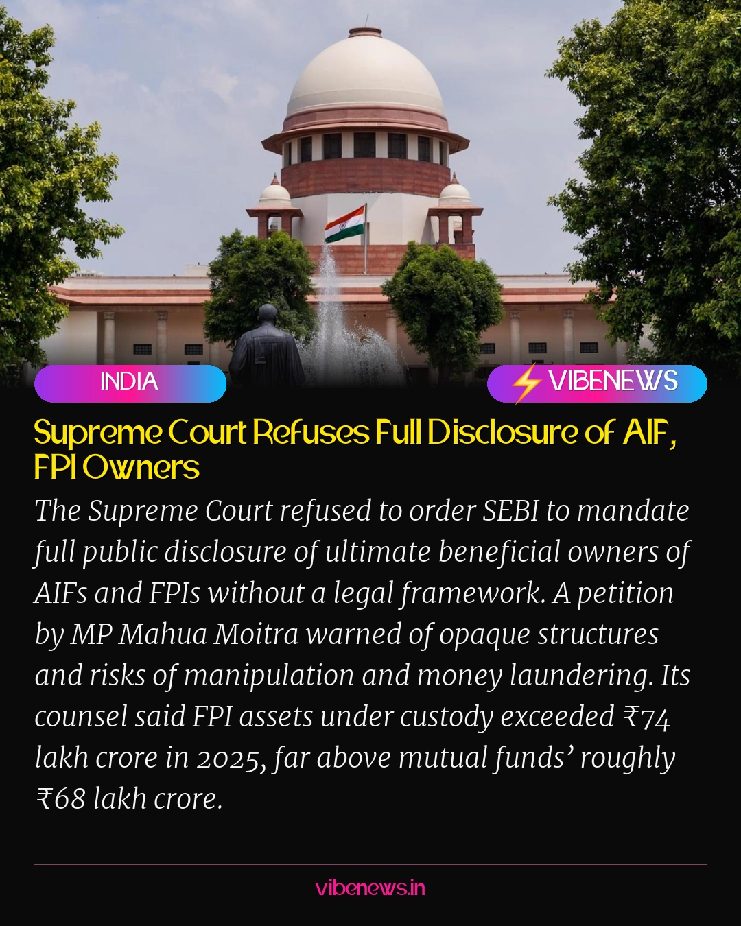 Supreme Court Refuses Full Disclosure of AIF, FPI Owners