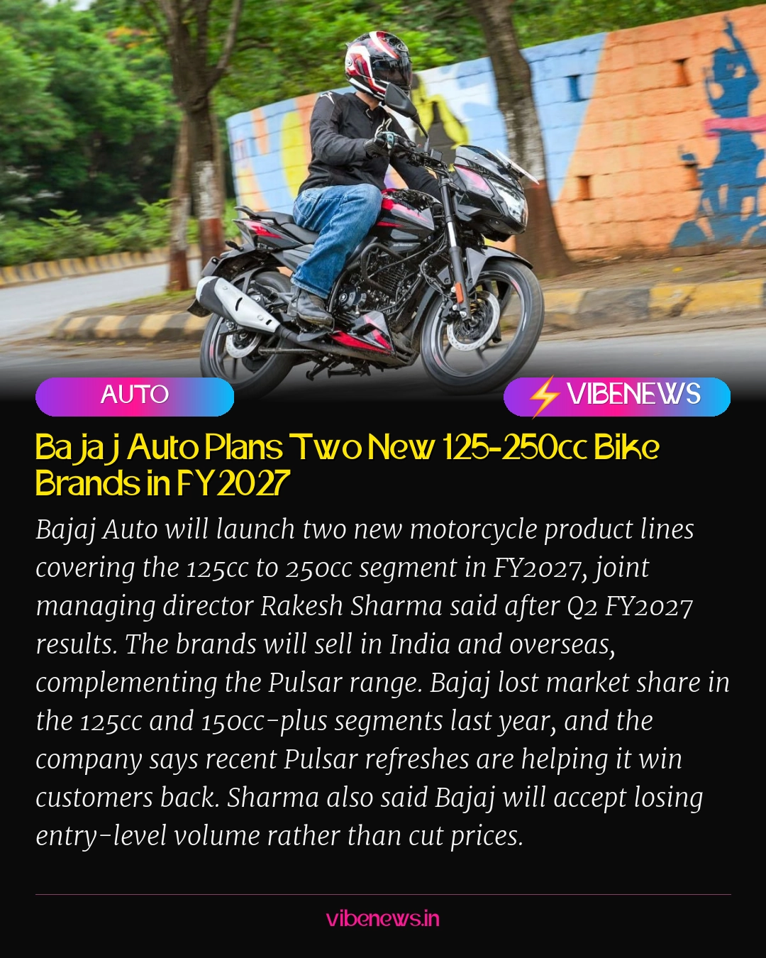 Bajaj Auto Plans Two New 125-250cc Bike Brands in FY2027