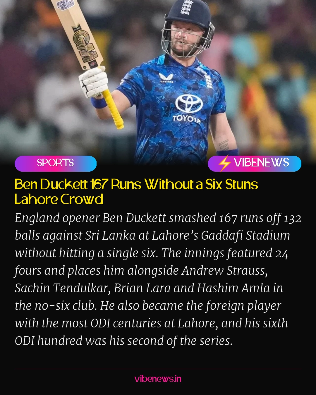 Ben Duckett 167 Runs Without a Six Stuns Lahore Crowd