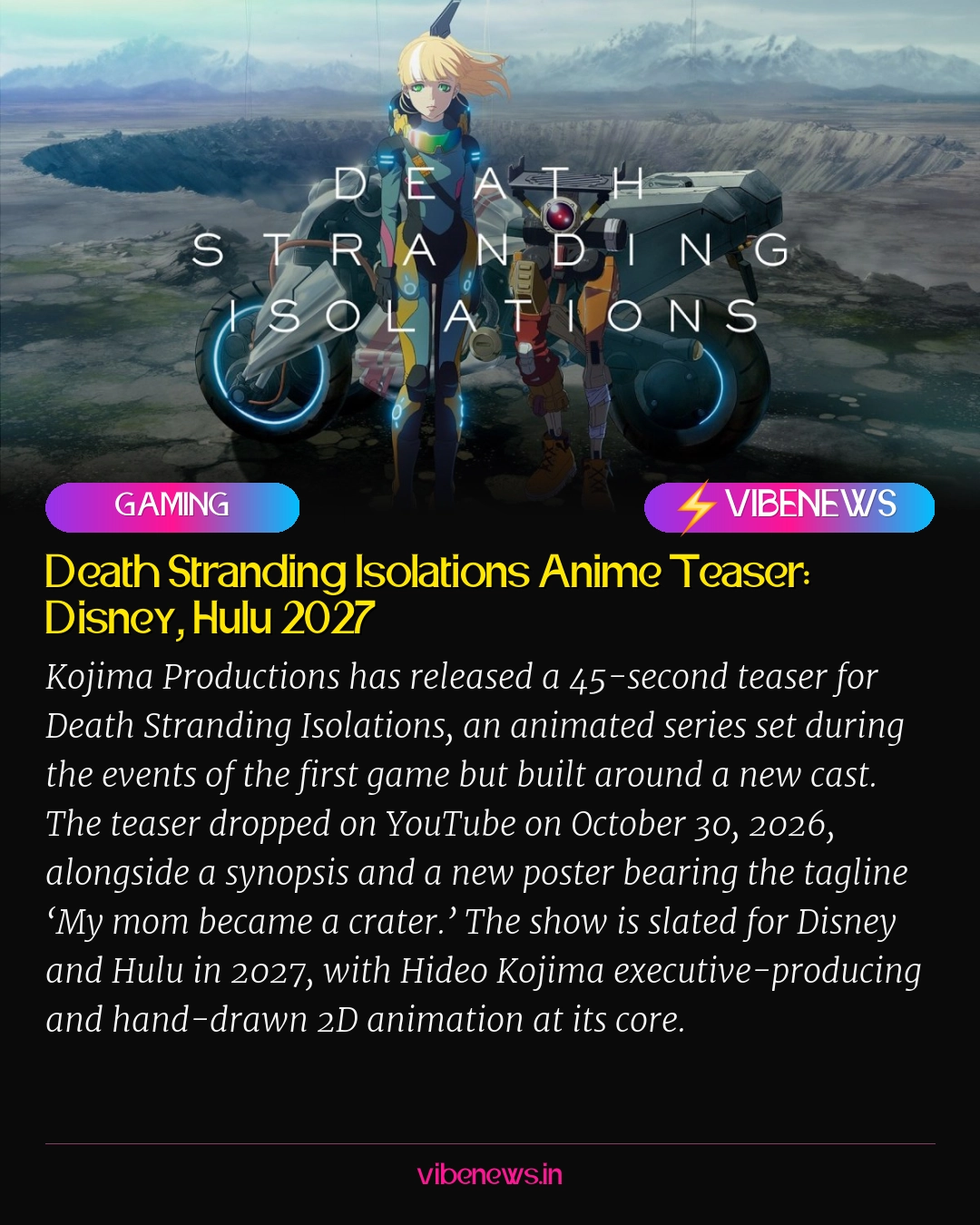 Death Stranding Isolations Anime Teaser: Disney, Hulu 2027