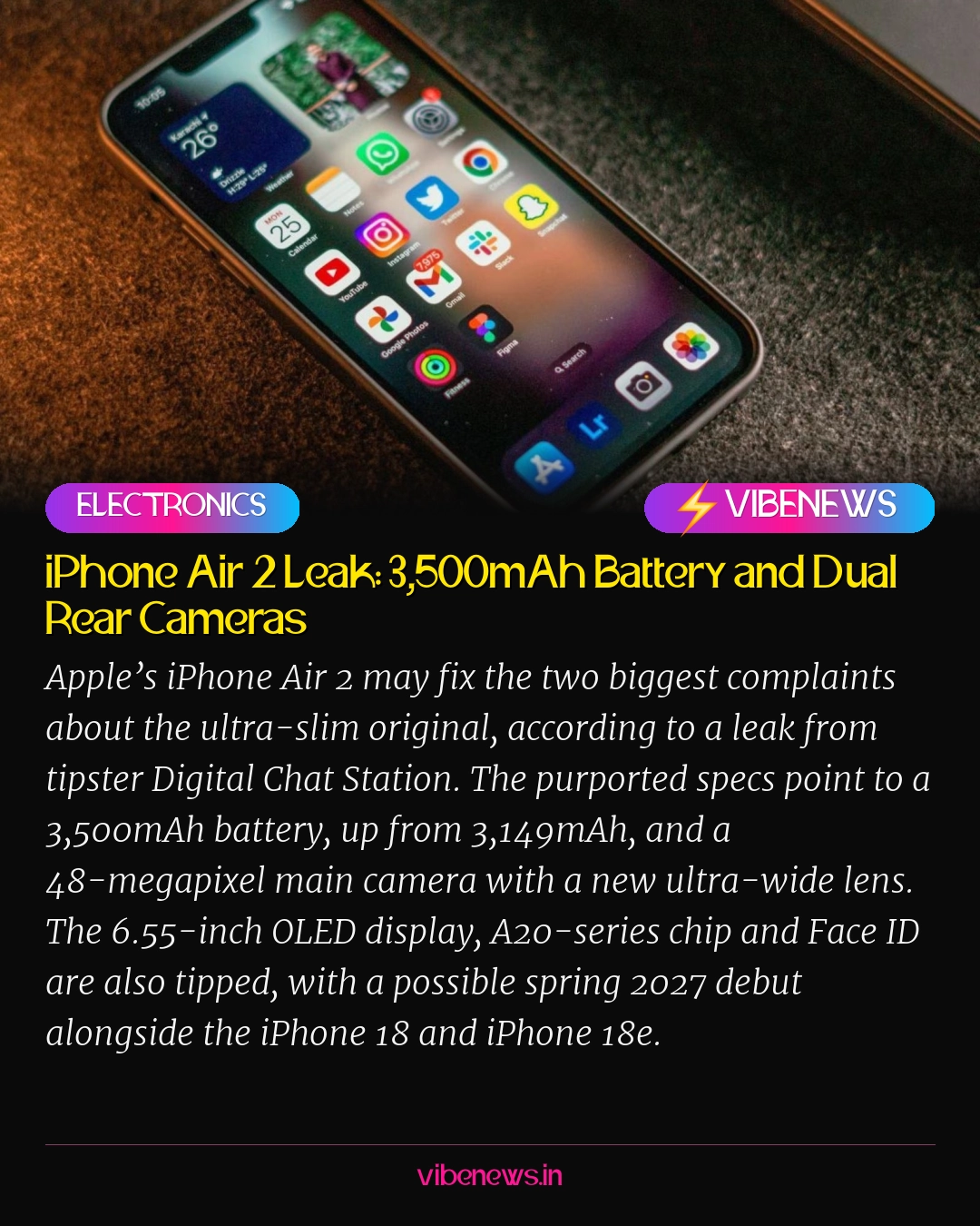 iPhone Air 2 Leak: 3,500mAh Battery and Dual Rear Cameras