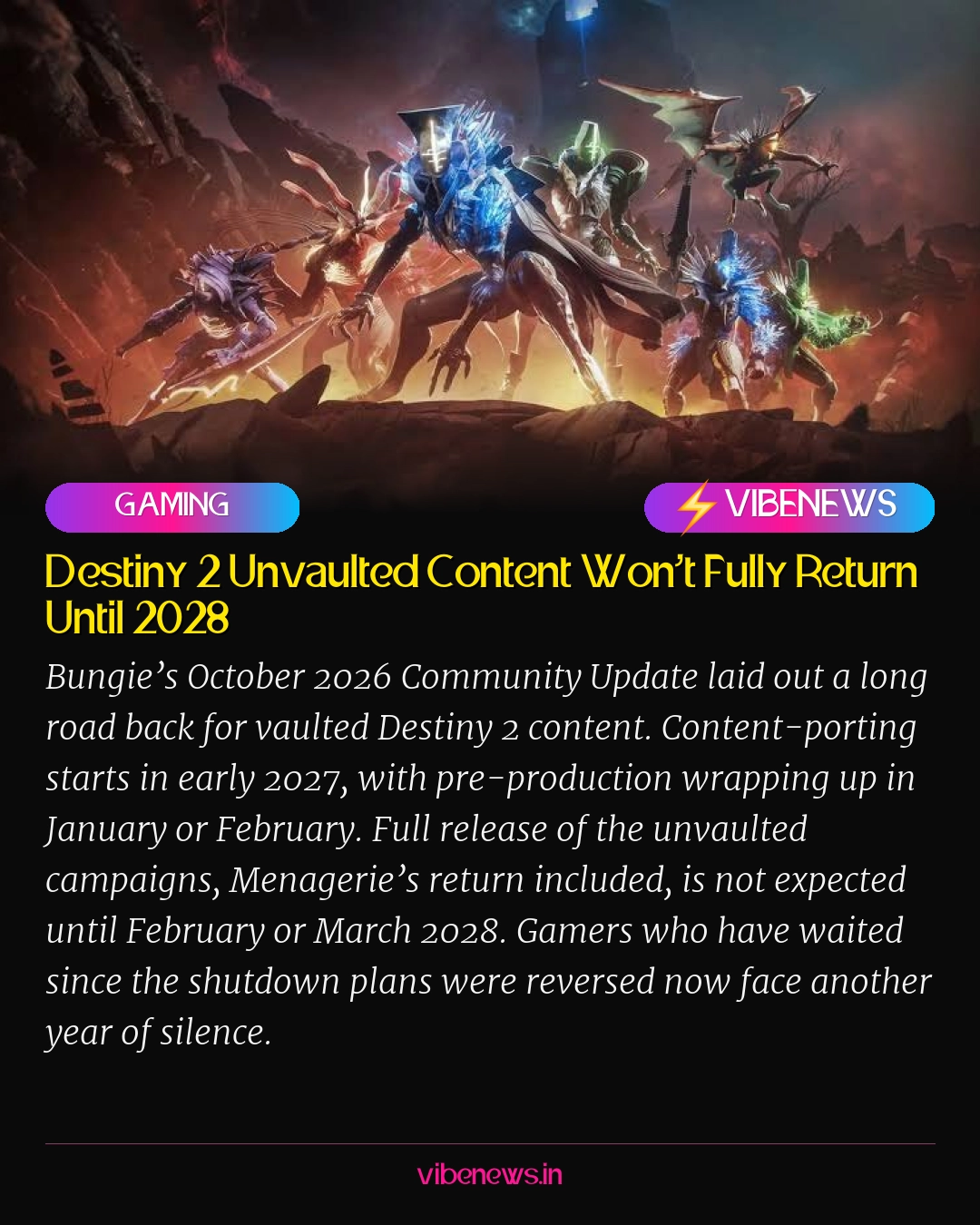 Destiny 2 Unvaulted Content Won’t Fully Return Until 2028